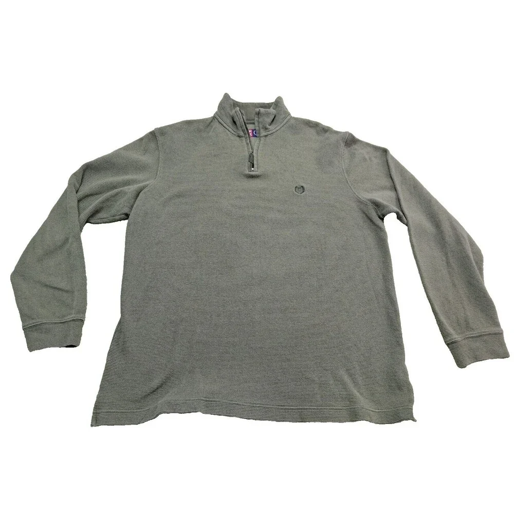Chaps Sweater Mens Large Green Quarter Zip Mock Neck Pullover Long Sleeve Knit